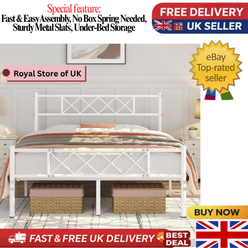 Yaheetech 4Ft6 Double Bed, Metal Platform Bed Frame Solid Bedstead Base with Cro