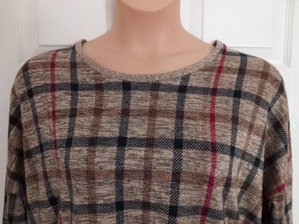 SoyaConcept Top UK 14/16 Brown Check Danish Designer Jumper Tunic Boxy Long Slv - Image 4 of 4