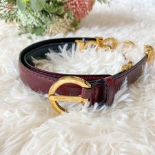 Salavatore Ferragamo Waist Belt Bordeaux Gold Leather Plated Gancini Women