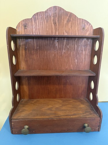 Vintage Wooden Spice Rack Wall Shelves With Drawer