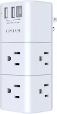 USB Outlet Extender Surge Protector - QINLIANF Rotating Plug, 3-Sided White 