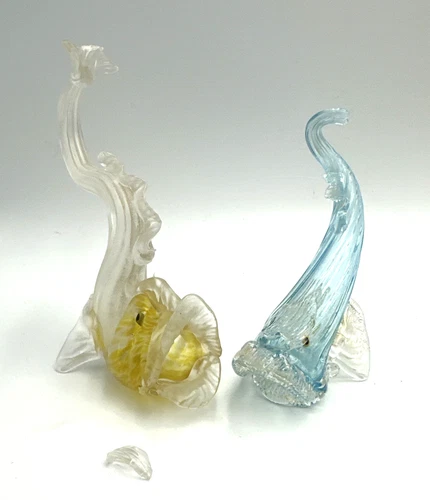 Murano Blown Glass Fish Vintage Figurine Lot 2 with Flaws As