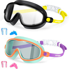 Swim Goggles 2 Pack Anti-Fog Anti-Uv Wide View Swimming Goggles for Kids 3-14