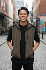 Destination: 10,00 ft Above Sea Level Brown Fleece Full Zip Vest Jacket Mens L