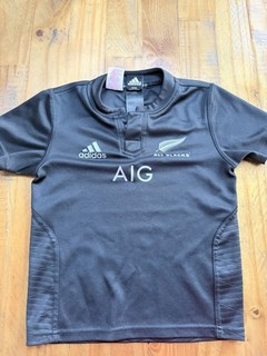 Adidas New Zealand All Blacks AIG Rugby Shirt Kids Size 7 8 Black