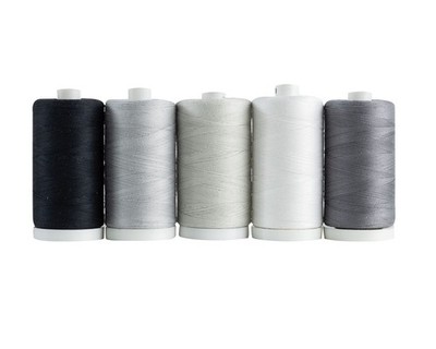 5 PCS 100% Cotton Sewing Thread Sets 1200 Yard Spools Salt Pepper Craft