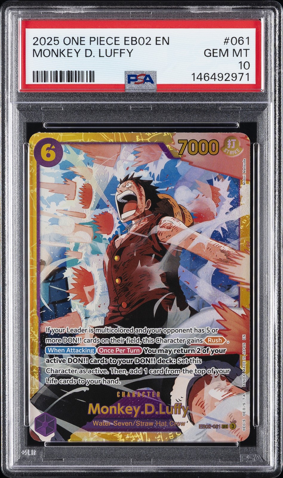 2025 ONE PIECE EB02-EXTRA BOOSTER -ANIME 25TH COLL- #061 MONKEY D. LUFFY PSA 10