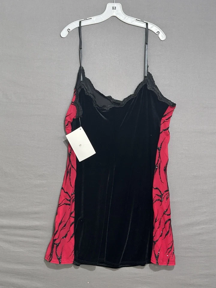 Camisón Coquette Chemise talla 3X/4X terciopelo negro con lados rojo-negro transparente Foto 3 de 4