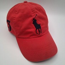 Polo Ralph Lauren Hat Chino Cap Strap Back Red Navy Blue Big Pony 3 Logos Script