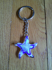 Starfish Key Ring Blue White Acrylic Star Fish Keychain Unused FREE SHIP