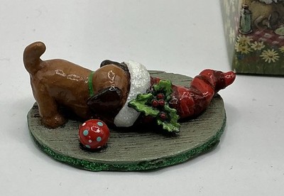Wee Forest Folk M-286a Naughty or Nice (Brown/Dark Brown/Red) Puppy Dog Stocking