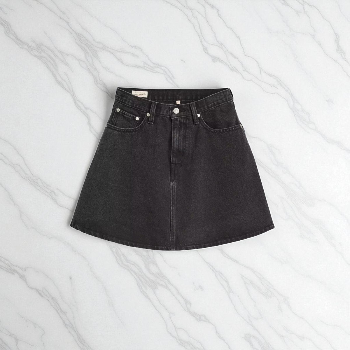 Denim Mini Skirt Levis Mini Flounce Skirt Black Mid Rise A Line