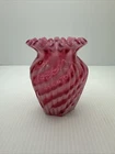 Vintage Fenton Cranberry Optic Swirl Glass 5” Aprox Ruffle Rim Vase
