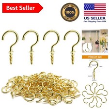 100 Gold Ceiling Cup Hooks - 3/4 Inch Rust-Resistant Screw Hooks for Home Decor