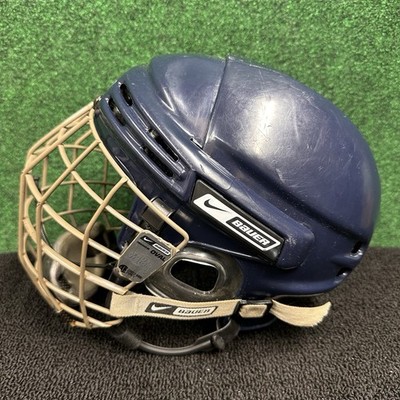 Nike Bauer NBH5500M Full Face Ice Hockey Helmet Medium Blue Cage Certified