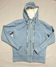 Eddie Bauer Women's Medium Blue Full Zip Hoodie Fleece-Lined Embroidered