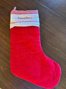 Pottery Barn Kids Red Velvet Gingham Grandma Embroidered Stocking