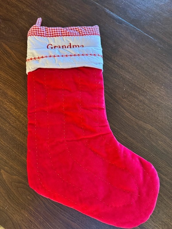 Pottery Barn Kids Red Velvet Gingham Grandma Embroidered Stocking