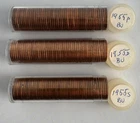 1955 Lincoln Wheat Cents Three Roll Lot 1955 PDS Uncirculated Red 1c 150 Coins