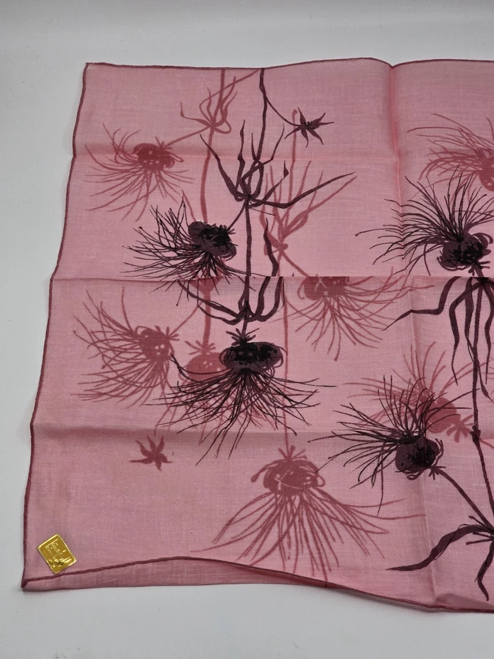 Pink Thistle Jeanne Miller Design Kimball Hankie Handkerchief Linen Kimball 15" - Image 4 of 4
