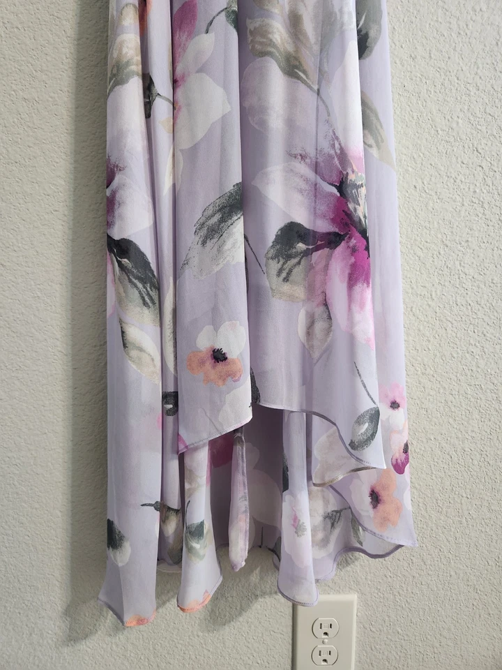 White House Black Market High-Low Sheer Violet Purple Floral Dress size 8 - Image 4 of 4