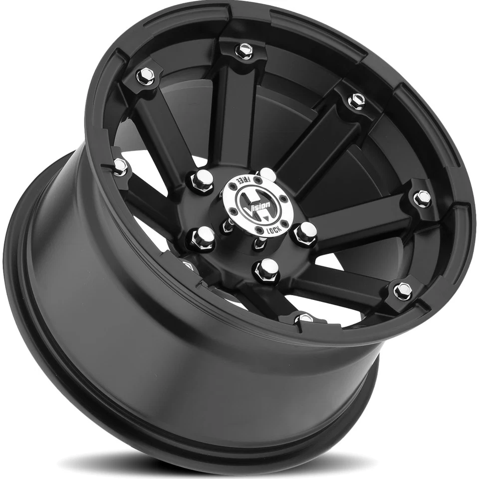 (Set of 4) Vision UTV 393 Lockout 12x8 5x4.5" Matte Black Wheels Rims 12" Inch Foto 3 de 4