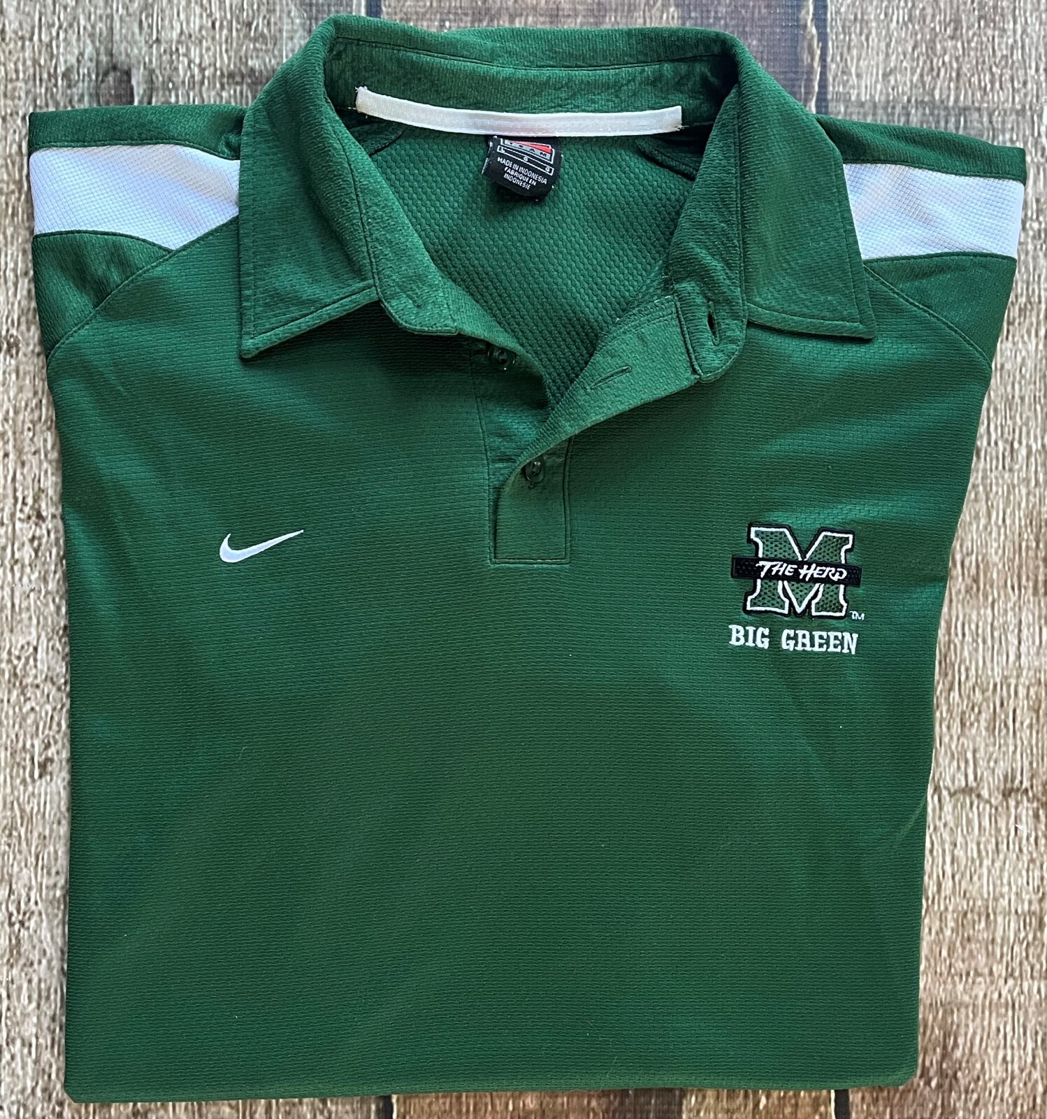 VINTAGE NIKE TEAM MARSHALLTHUNDERING HERD BIG GREEN POLO SHIRT MENS LARGE GREAT