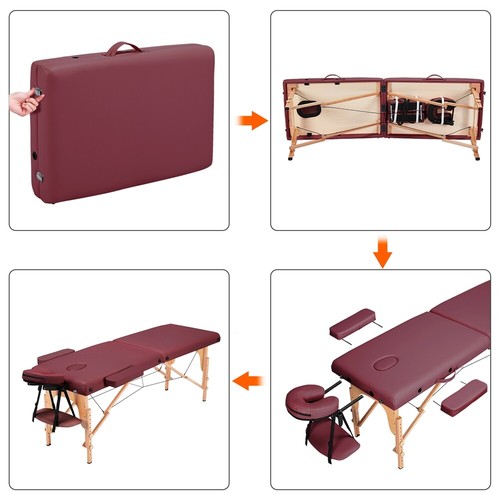 84'' L Massage Table 2-Fold Adjustable Portable Spa/Salon/Tattoo Bed Burgundy - Picture 7 of 12