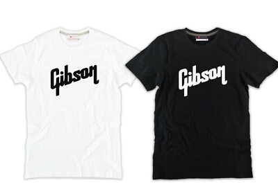 Gibson Print T-Shirt schwarz oder weiß 100% Baumwolle Musik Gitarre Bass Musiker