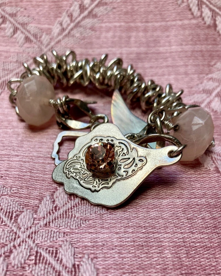 Parisian Charm Bracelet w/ ‘Pilgrim’ stamp, Rose Quartz Beads & Statement Charms - Image 2 of 4
