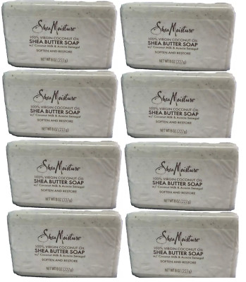 8 x Shea Moisture 100% Virgin Coconut Oil W/ Coconut Milk & Acacia Bar Soap 8 oz