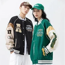 Men's Retro Letter Embroidered Jackets Coat Hip Hop Trend Baseball Couple Jacket