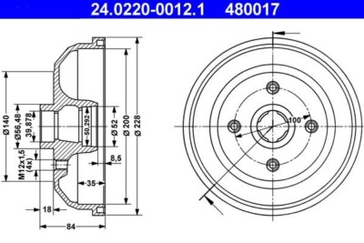 2x ATE Bremstrommel 24022000121 Opel Corsa B Corsa B Kasten Opel Tigra