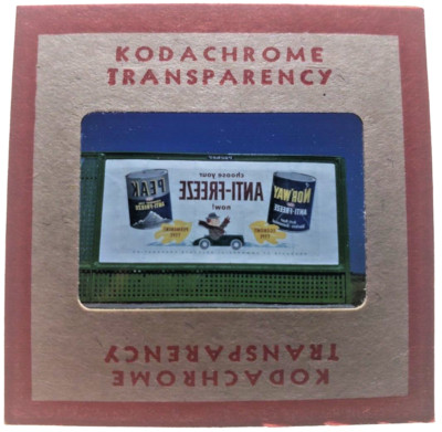 Kodachrome Red Border Slide | *1949* PEAK NOR'WAY ANTIFREEZE Billboard Sign Ad