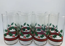Christmas Glasses Libbey Holly & Berry Highball Tumblers 15 oz Holiday Set of 8