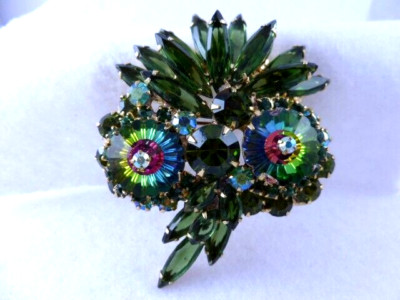 VINTAGE Juliana D&E Brooch/Pin OWL Green Watermelon Rivoli AB ...