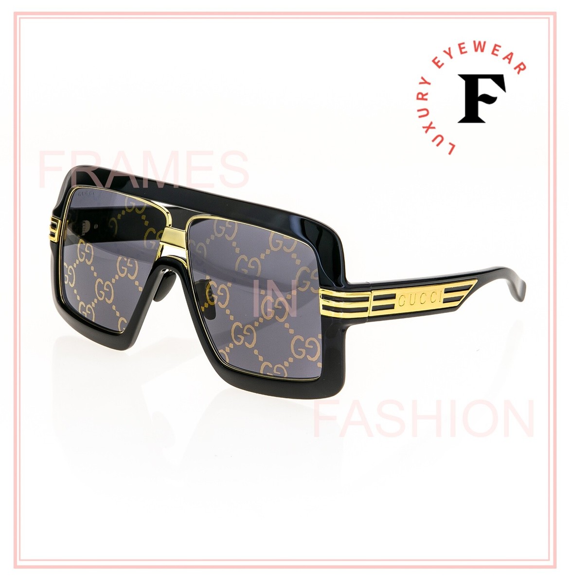 GUCCI EPILOGUE 0900 Black GG Mirror Print 001 Chunky Sunglasses