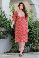 Women's Premium Red Kurti with Pant For Casual Wedding Wear Gift Item