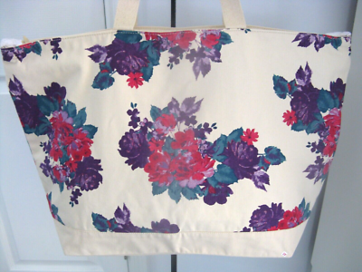 SOFT SURROUNDINGS Large Purple Floral Canvas Bag Tote 23 display picture 1
