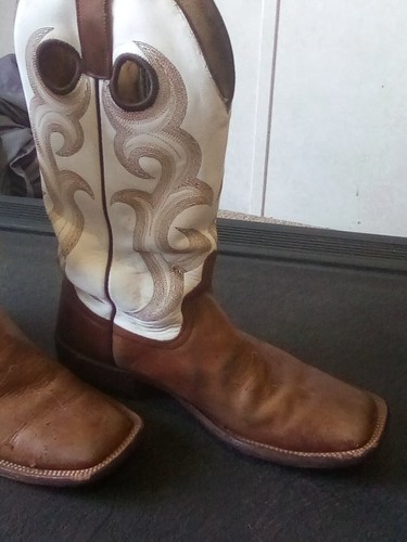Justin Cowboy Boots 9 B Brown and White Mexico leather sole soft toe - Picture 13 of 14