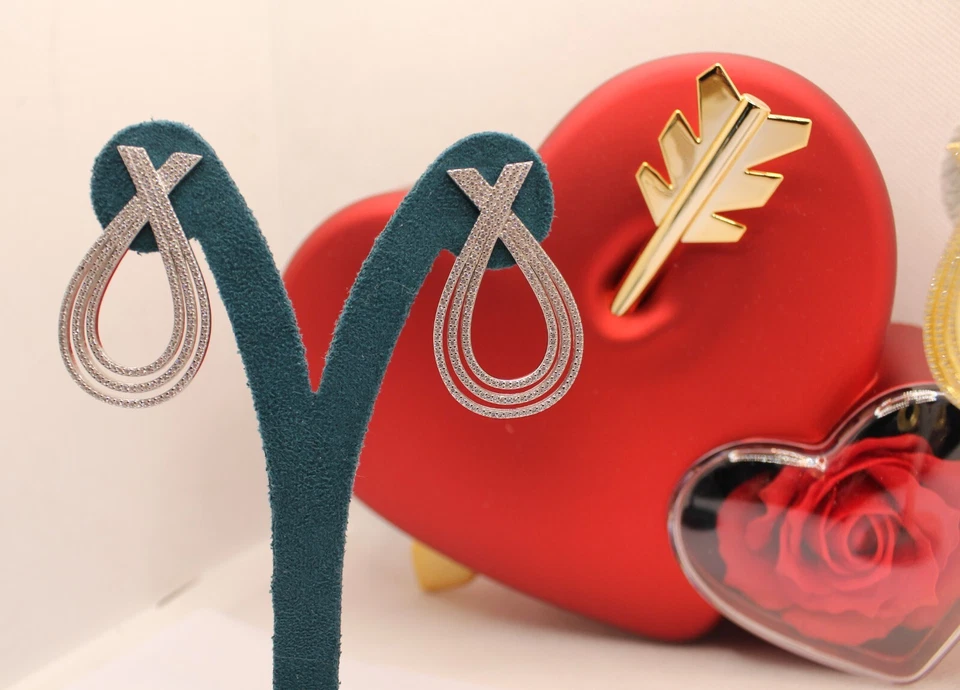 ORECCHINI ARGENTO NODO RODIATI E DORATI ZIRCONI BIANCHI MM 25X41 EXPLOIT - Immagine 2 di 4