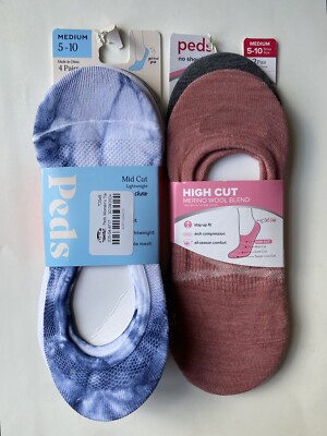 6 Pairs Women s PEDS Socks No Show Sz 5-10 Mid & High Cut New
