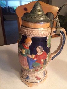 Beer Stein w/ Pewter Lid Made in Japan 9.5" Tall