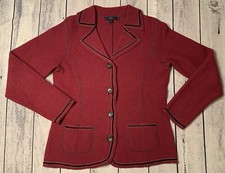 Boden Single Breasted Unlined Wool Blazer Burgundy Velvet Ribbon Trim Women  s M