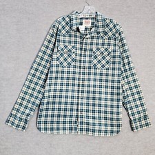 Levi's Men Button Up Shirt M Blue Plaid Tartan Western Pearl Snap Pockets