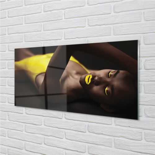 Tulup Glass Pictures 140x70 Wall Art Female Yellow Mouth-