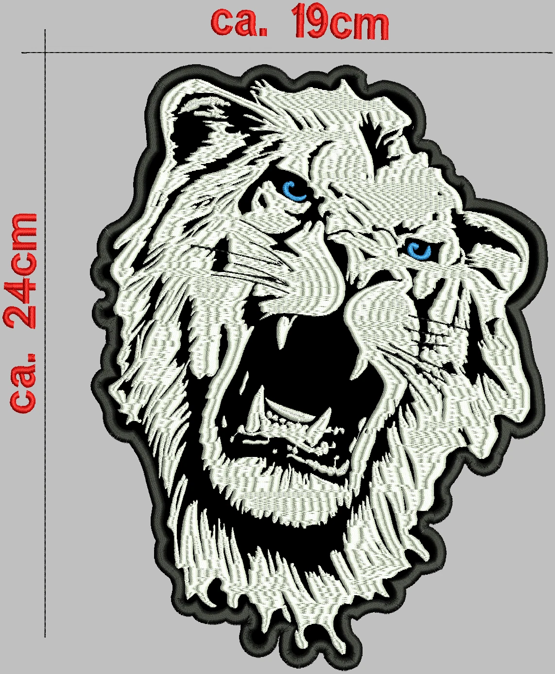 lion Patch.Backpatch , Höhe ca. 24cm Breite ca. 19cm bestickt mit Silbermetallic