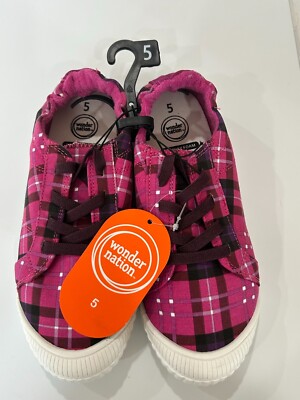 WONDER NATION GIRLS PINK PLAID CANVAS BUMP TOE SNEAKERS SHOES SIZE BRAND  NEW