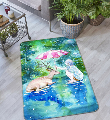 3D Sika Deer Girl ZHUA474 Game Non Slip Rug Mat Photo Carpet Zoe