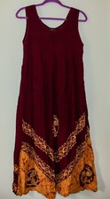 Rima Beach World Women's OS Maroon Orange Triskelion Midi Sundress Embroidered